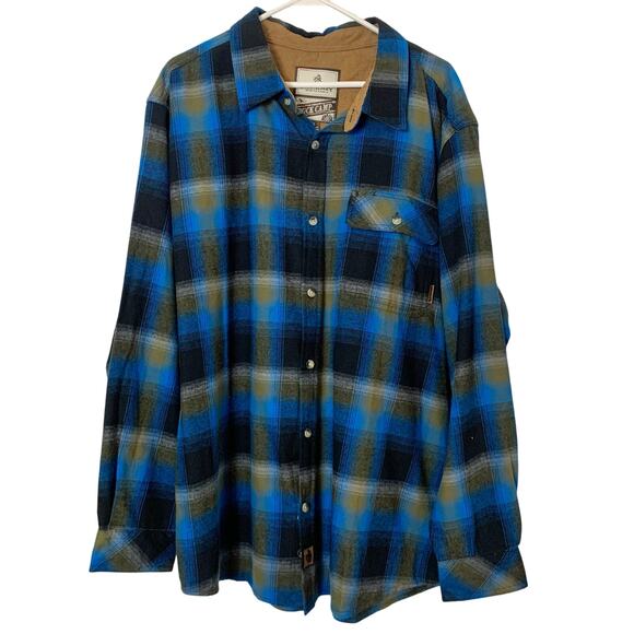 Legendary Whitetails Shirt Buck Camp Mens XL Blue Tan Plaid Flannel Button Up - Picture 1 of 13